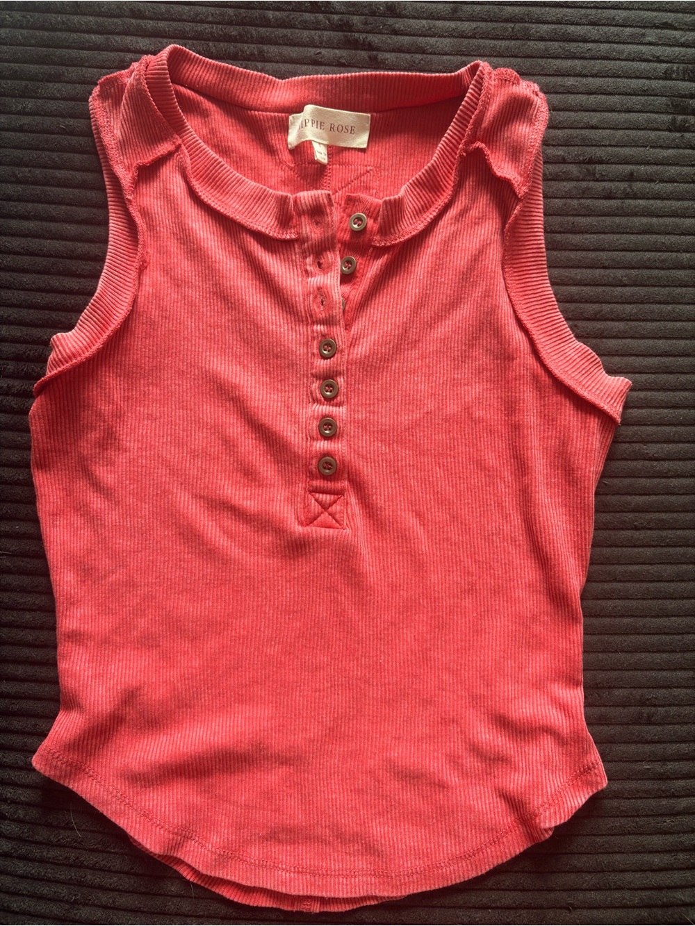 Hippie Rose Pink Ribbed Henley Tank with Ruffle Shoulders